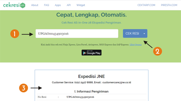 petunjuk cek resi